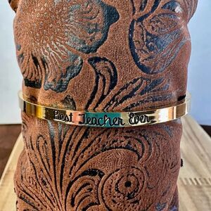Gold tone “Best Teacher Ever” cuff bracelet